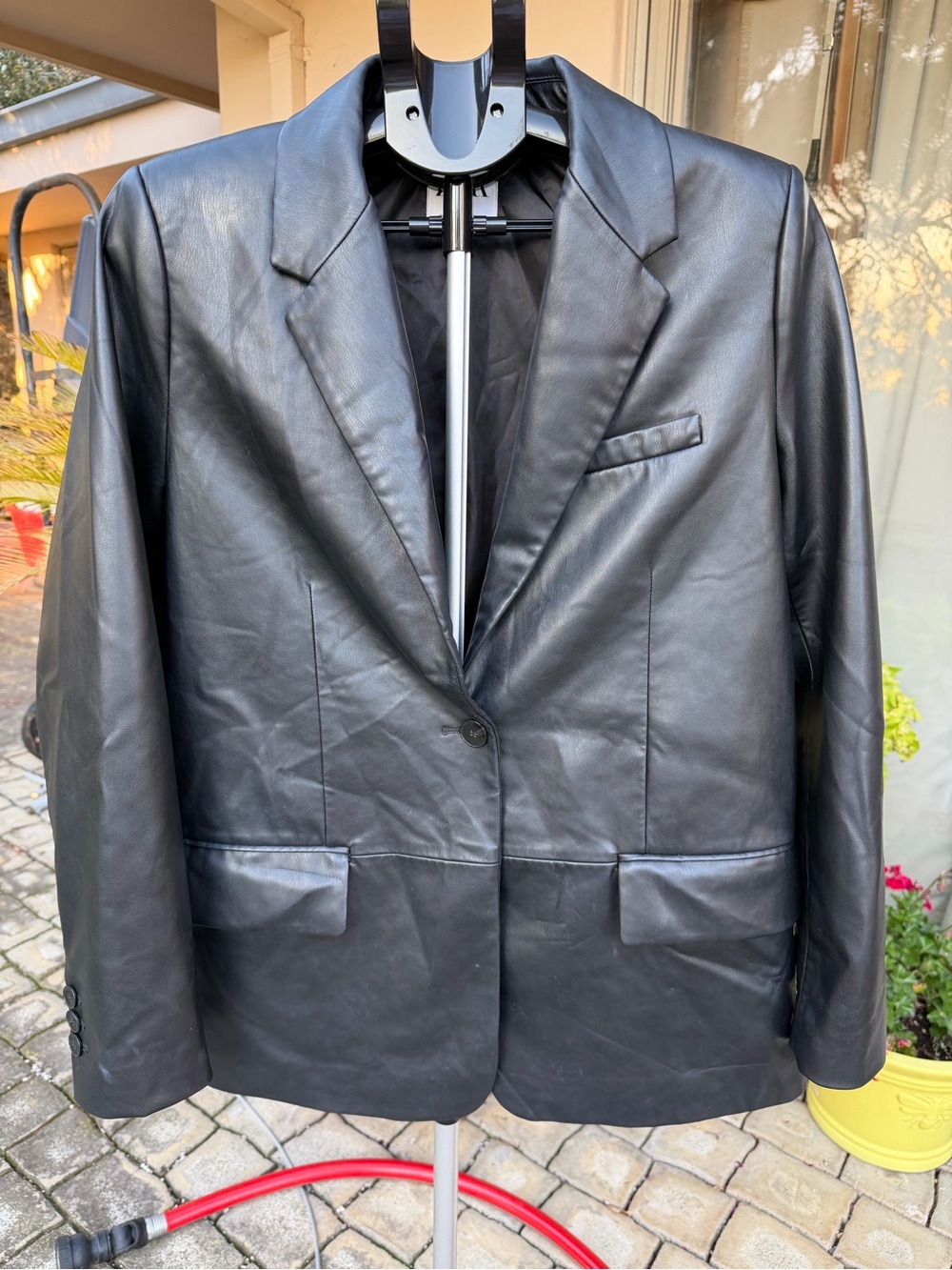 Zara Black faux Leather Blazer Jacket - Single Button